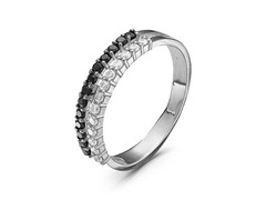 Серебряное кольцо с черными и белыми фианитами